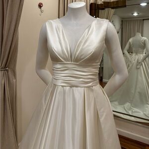 A-Line Cream Satin Wedding Gown